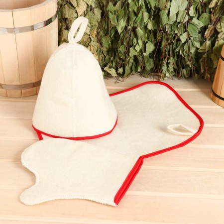 Set for a bathhouse 3 items light (hat, rug, mitten) with a colored chick -colored chick-2