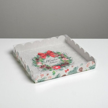 Box for confectionery with PVC cover "Winter Time", 21 x 21 x 3 cm, new year-1