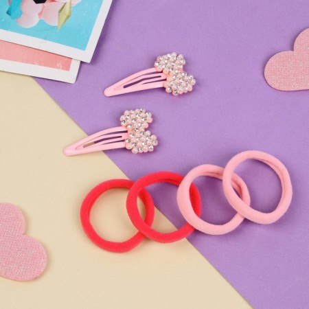 Hair set "Lily" (4 elastic bands 4 cm, 2 invisibility 5 cm) bows, pink-1
