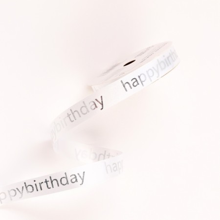 Tape for decor and gifts, "Happy Birthday", White, 2 cm x 50 m-1