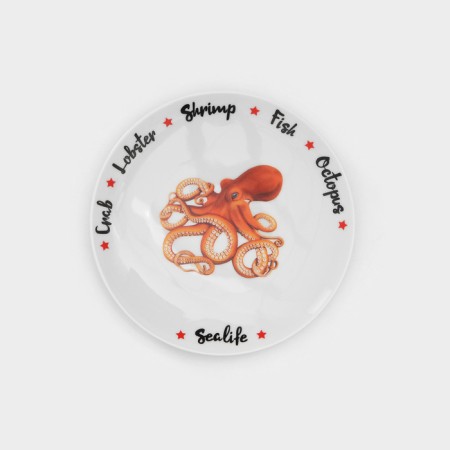 Set of porcelain plates for Sealife pizza, 7 objects, Mix drawing-7