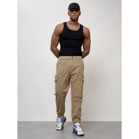 Cargo jeans male, size 52, beige color