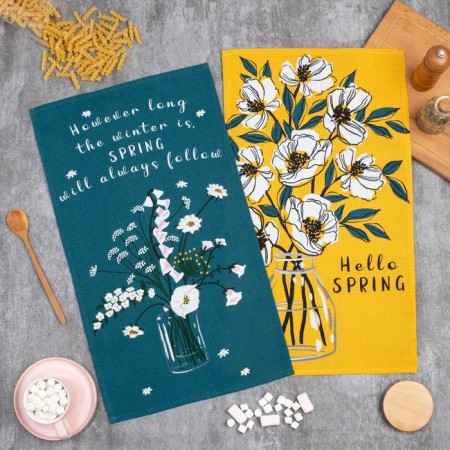 A set of kitchen towels "Dolyana" Hello Spring 35x60 cm -2 pcs., 100% cotton, waffle 160 g/m2