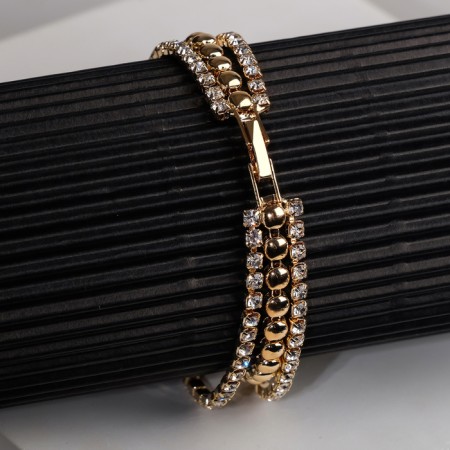 Bracelet with rhinestones "shine" thread in circles, white color in gold, 18 cm-4