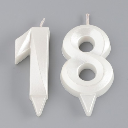 Candle in the cake jubilee "line" (set 2 in 1), number 18/81, pearl, 6.5 cm-2