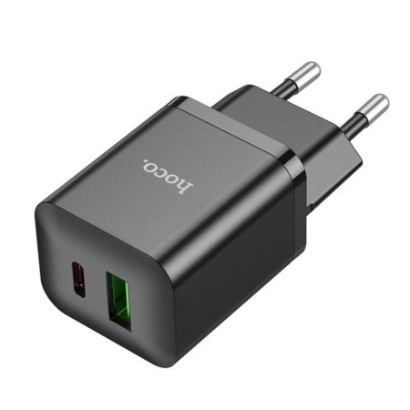 Network charger Hoco N28, 1 Type-C, 1 USB, 3 A, 20 W + 18 W, PD + Qc, Black-1