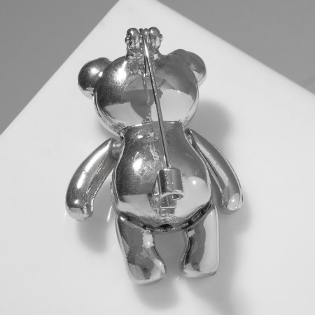 Brooch "Bear" with patch and heart, red color in silver-1