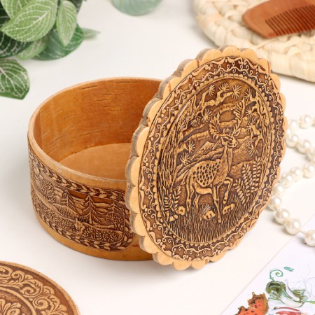 Casket "Deer", 100 x 40 mm, birch bark-1