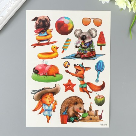 Tattoo on the body color "Zoo on the beach" 21x15 cm-1