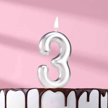 Candle in the Cake "European", number "3", 6 cm, silver
