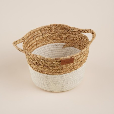 Basket for storage of manual weaving, 27 × 20 × 15 cm, with handles, reeds, cotton