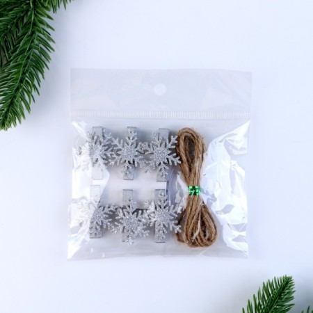 Brongs for the decor "Snowflakes" silver, 6 pcs.-5