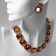 Set 2 objects: earrings, necklace “jewel” squares, red color in silver, 32 cm