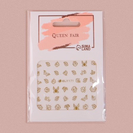 Nail stickers "Provence", voluminous, metallized, golden color-4