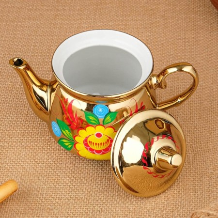 Set "Flowers in Gold", Acramus, 3 objects, a samovar 3 l, a teapot 0.7 l, tray-10