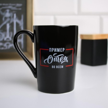 Ceramic mug “Father Example in everything”, 400 ml, with a spoon and lid, white color-1