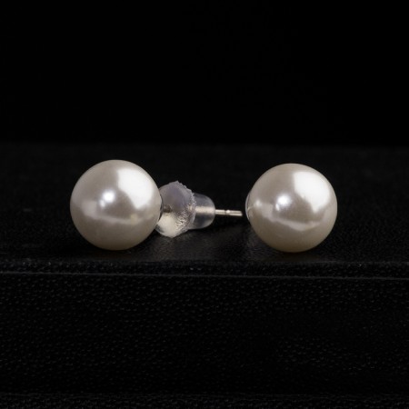 Earrings with pearls "Bride" beads d = 1, white color