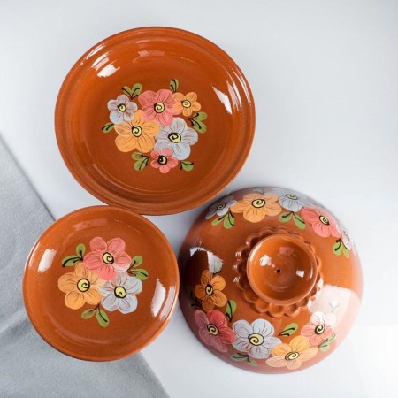 Set for pancakes 7 items: 1 pc. Pancake, 6 pcs. plates, with painting, multi -flowers-1