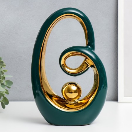 Souvenir Ceramics "Abstraction. Infinity. Ball" dark green with gold 26x17 cm-2