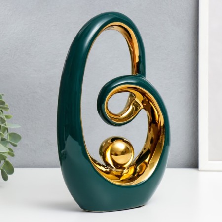 Souvenir Ceramics "Abstraction. Infinity. Ball" dark green with gold 26x17 cm-3