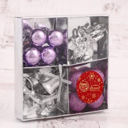 A set of jewelry plastic 14 pcs "Surprise" (4 bells, 8 balls, 2 angels) silver, purple-1