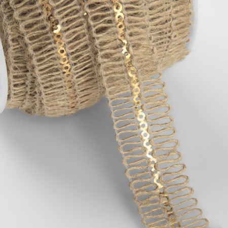 Decorative canvas braid with sequins, 20 mm, 10 ± 0.5 m, beige color-1