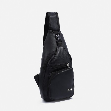 Male sling bag made of artificial leather, with USB, black color-1
