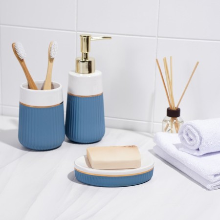 Savanna Grace bathroom accessories set, 3 items (soap dispenser 290 ml, glass, soap dish), blue color-6