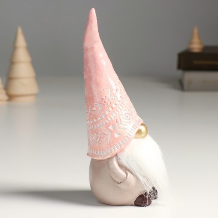 Polystone souvenir "Santa Claus in a pink cap, the cap pulled over" 8.5x8x20.5 cm-1