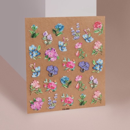 Nail stickers "Flower Garden", voluminous, multi -colored-1