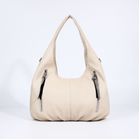 Love bag with a zipper, 3 outer pockets, beige color