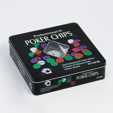 Poker, set for the game (maps 2 decks, chips 100 pcs.), With a face value, 20 x 20 cm-5