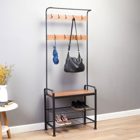 Hall of Sofia 1841 × 345 × 721 mm, with a shoe, with hooks, floor, rustic brown, black-3