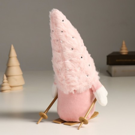 Interior doll "Dwarf in pink with ski skiing" 24 cm-3