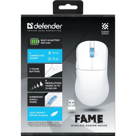 Mouse Defender Fame GM-516, wireless, optical, 10,000 dpi, 300 mAC USB, white-6