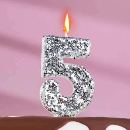 Candle in the cake "Square", number "5", silver, 6.5x4