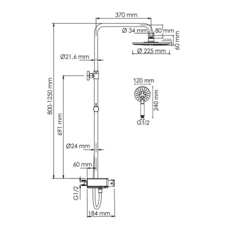The shower system Wasserkraft A113.067.058.ch Thermo, tropical shower, thermostat, chrome-2
