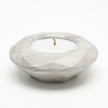 Candle "Complete" in a candlestick with faces of gypsum large, 10.5x3cm, marble with black stripes-1