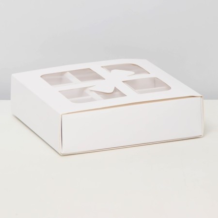 Box for 9 sweets cutting down, "bow", white 13.7 x 13.7 x 3.8 cm-1