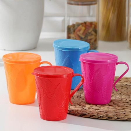 Mug with a lid "Leaves", 400 ml, 11.5 × 8.5 × 11 cm, color mix-2