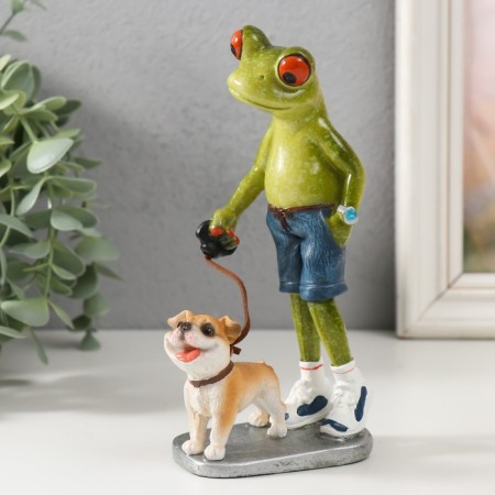 Souvenir Polystone Lac "Frog - Walk with the Dog" 16.5x9x4.5 cm-3
