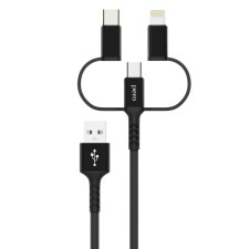 Cable 3 in 1 Pero DC-06 Universal, USB-Microusb/Lightning/Type-C, 2.4 A, 2 m, black