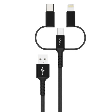 Cable 3 in 1 Pero DC-06 Universal, USB-Microusb/Lightning/Type-C, 2.4 A, 2 m, black