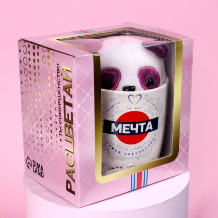 Set "Dream", soft toy in a mug, panda, color mix-7