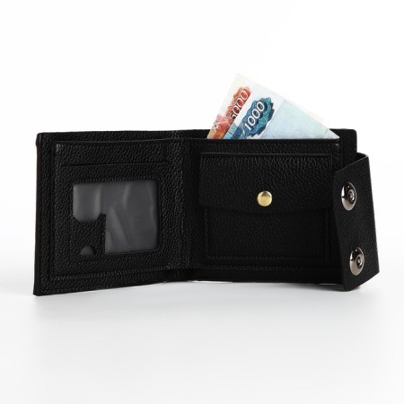 Male purse on magnets, department for bills, for cards, for coins, black color-4