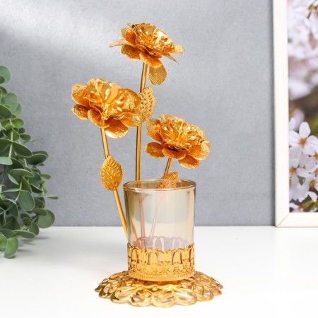 Climber Metal, glass for 1 candle "Golden Flowers" D-5 cm 9.5x13x19 cm-2