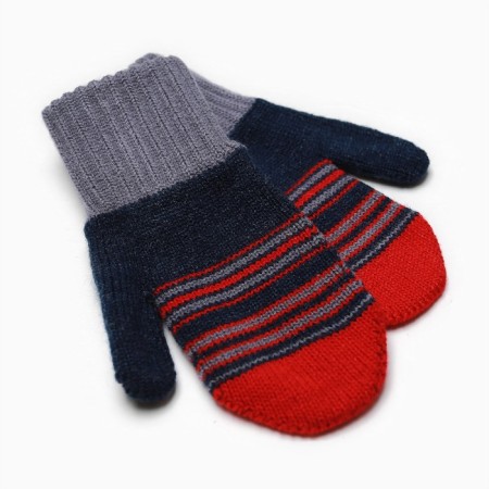 Baby mittens are single, red/blue color, size 10-11-1