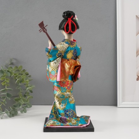 Collectible doll "Geisha in a flower kimono with a musical instrument" 30 cm-3