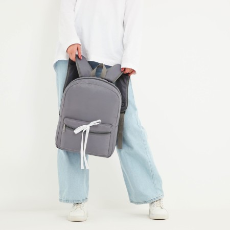 School textile school backpack with a white tape, 38x29x1 cm, gray color, lightning department-8