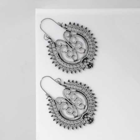 Earrings Metal "Vostok" pattern in a drop, color black silver-1